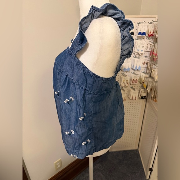 Blue Ruffled Denim Tank Top - Picture 2 of 6